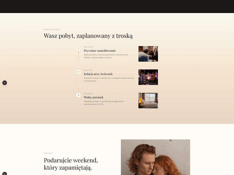 Zrzut ekranu strony internetowej Romantic Escape for Two – pakietu romantycznego pobytu dla par, widok strony głównej