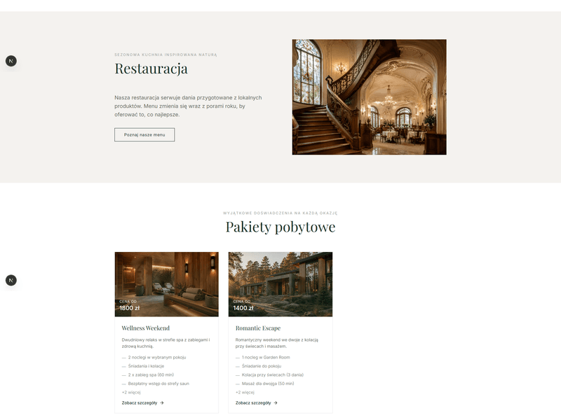 Zrzut ekranu strony internetowej Villa Solna – butikowego hotelu spa, projekt strony głównej