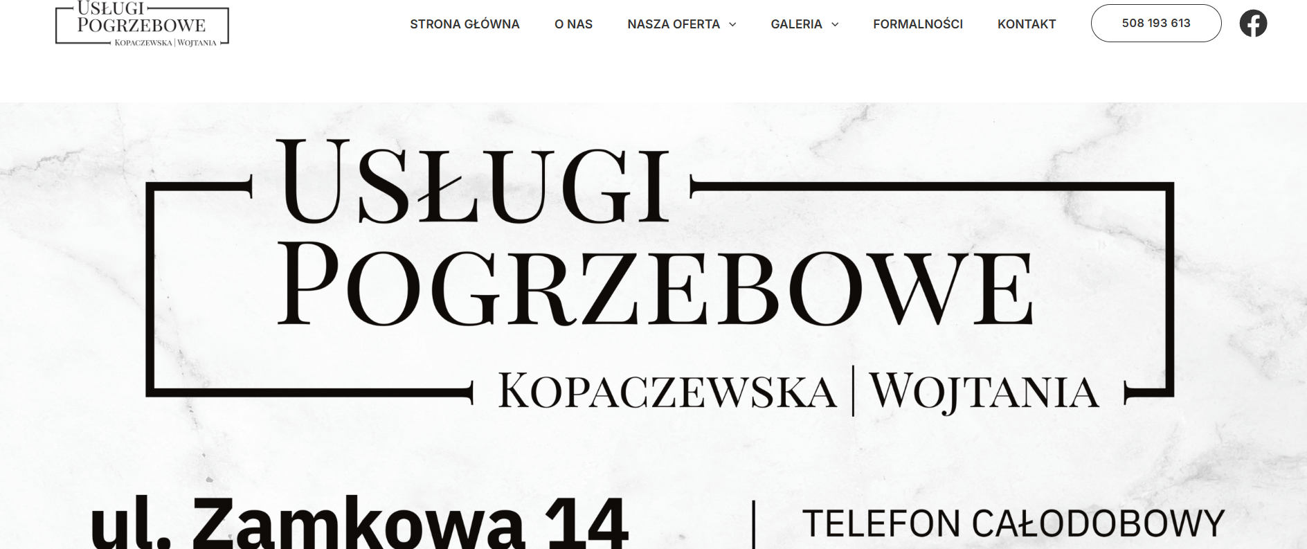 Strona zakładu pogrzebowego z Krosna